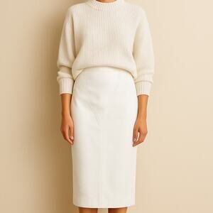 TARAZZIA VTG SZ 9/10 Leather Midi Length Pencil Skirt In White NWT Dead Stock